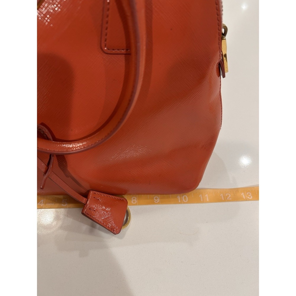 Prada Saffiano Vernice Promenade Patent Leather Orange Hand Bag Purse Top Handle - Picture 13 of 16